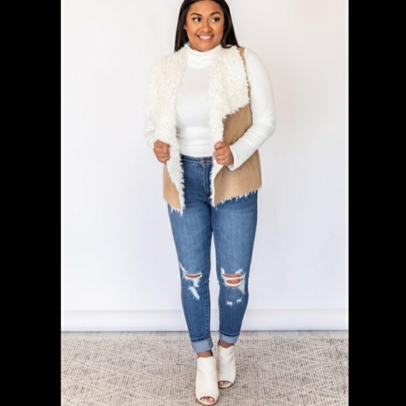 Lilya sherpa faux fur suede vest size large - Picture 3 of 12